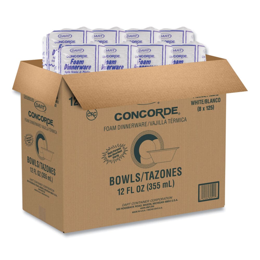 Concorde Foam Bowl, 10, 12 oz, White, 125/Pack, 8 Packs/Carton - Image 6