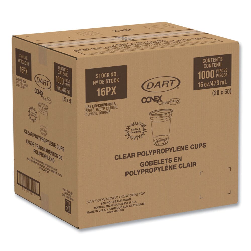 Conex ClearPro Plastic Cold Cups, Plastic, 16 oz, Clear, 50/Pack, 20 Packs/Carton - Image 7