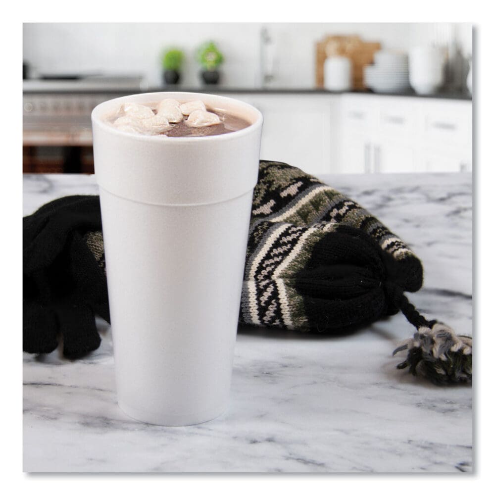 Foam Drink Cups, Hot/Cold, 24 oz, White, 25/Bag, 20 Bags/Carton - Image 5