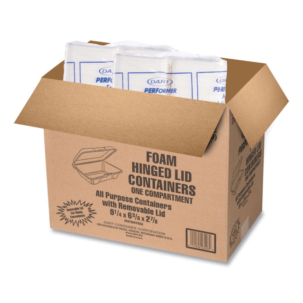 Foam Hinged Lid Containers, 1-Compartment, 6.4 x 9.3 x 2.9, White, 100/Pack, 2 Packs/Carton - Image 6