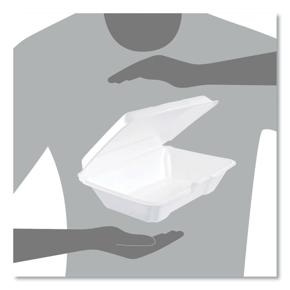 Foam Hinged Lid Containers, 1-Compartment, 6.4 x 9.3 x 2.9, White, 100/Pack, 2 Packs/Carton - Image 5