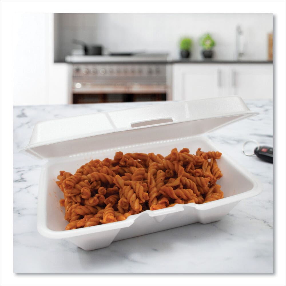 Foam Hinged Lid Containers, 6.4 x 9.3 x 2.6, White, 200/Carton - Image 3