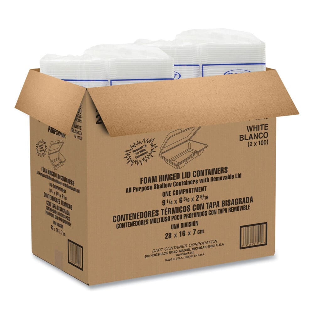 Foam Hinged Lid Containers, 6.4 x 9.3 x 2.6, White, 200/Carton - Image 5