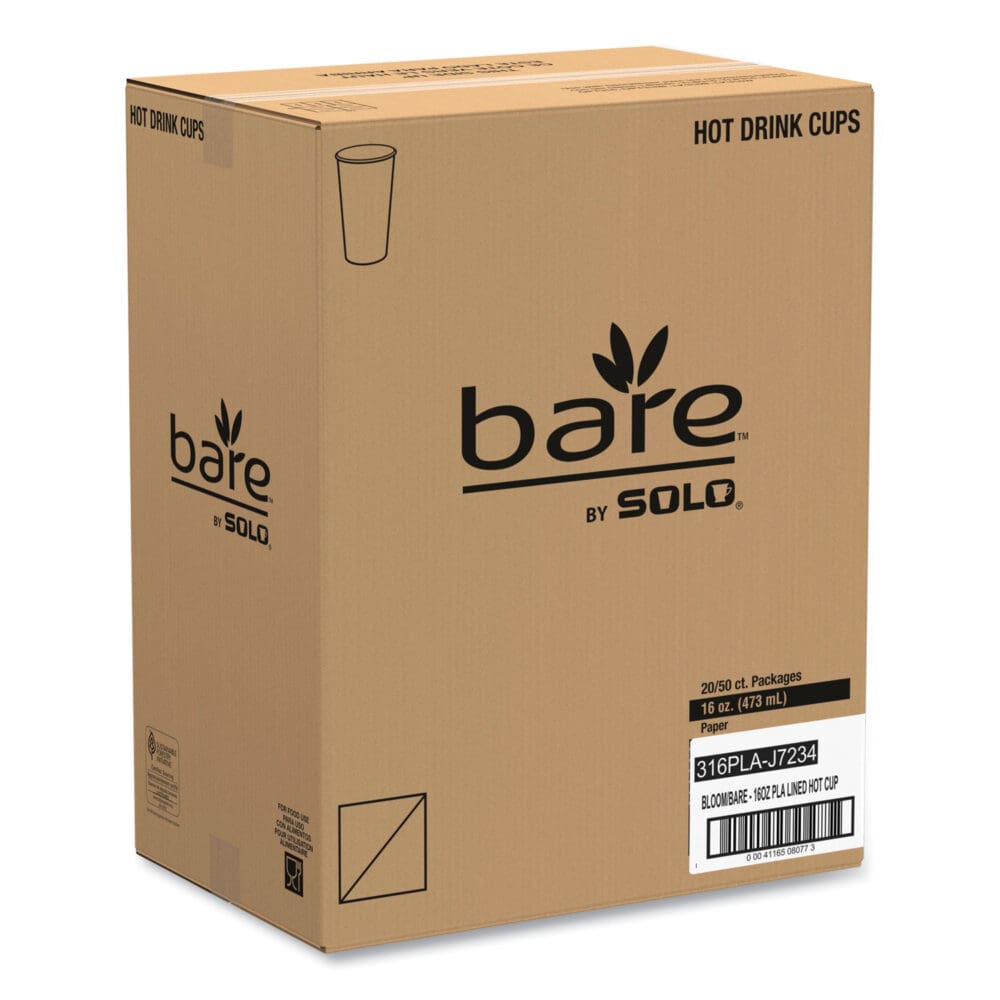 Bare Eco-Forward PLA Paper Hot Cups, 16 oz, Leaf Design, White/Green/Orange, 1,000/Carton - Image 8