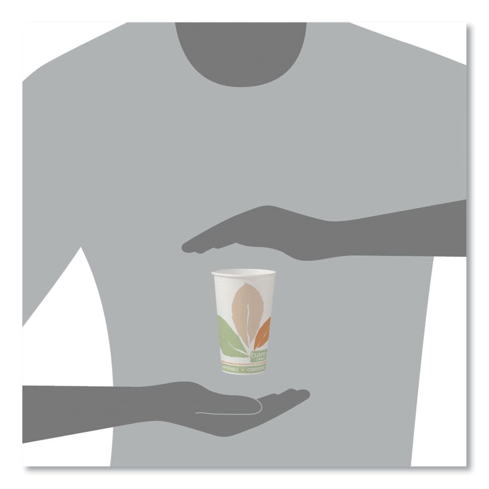 Bare Eco-Forward PLA Paper Hot Cups, 16 oz, Leaf Design, White/Green/Orange, 1,000/Carton - Image 6
