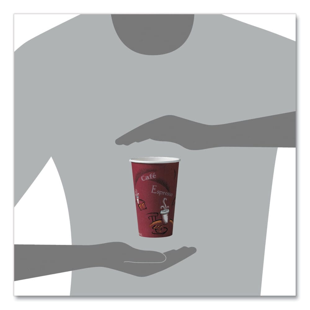 Paper Hot Drink Cups in Bistro Design, 16 oz, Maroon, 50/Pack - Image 5
