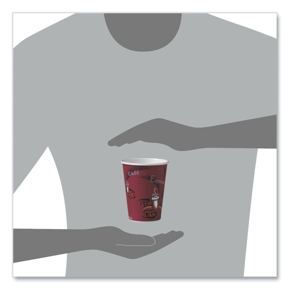 Paper Hot Drink Cups in Bistro Design, 12 oz, Maroon, 50/Pack - Image 7
