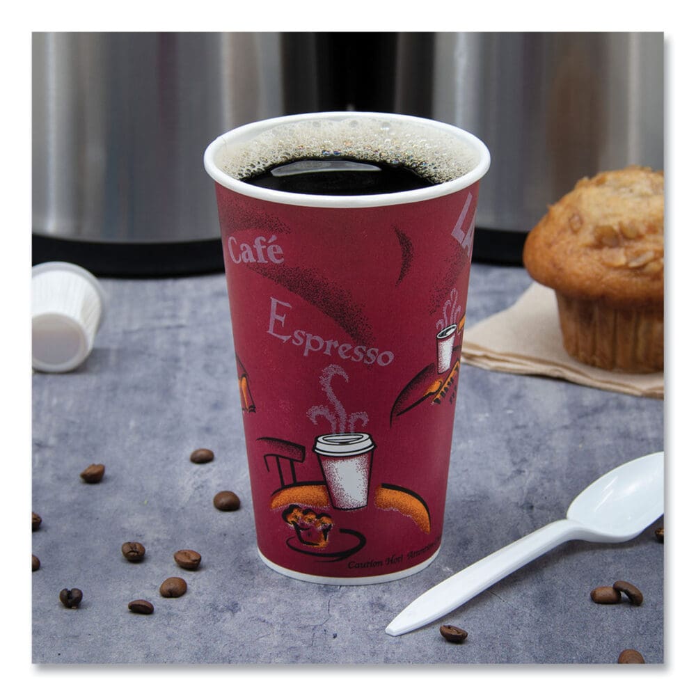 Single-Sided Poly Paper Hot Cups, 20 oz, Bistro Design, 600/Carton - Image 3