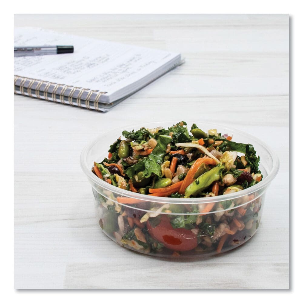 Bare Eco-Forward RPET Deli Containers, ProPlanet Seal, 8 oz, 4.6" Diameter x 1.8"h, Clear, Plastic, 500/Carton - Image 5