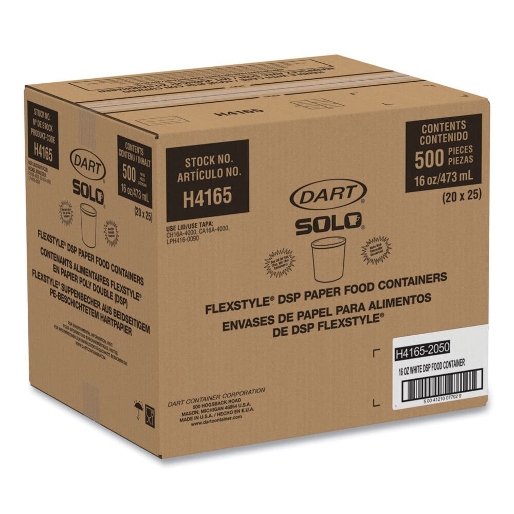 Flexstyle Double Poly Paper Containers, 16 oz, White, Paper, 25/Pack, 20 Packs/Carton - Image 8