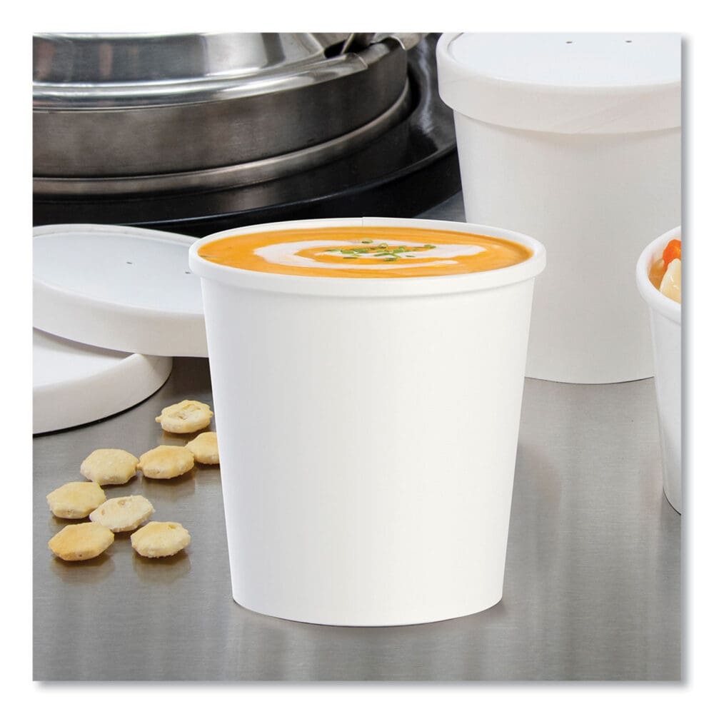 Flexstyle Double Poly Paper Containers, 16 oz, White, Paper, 25/Pack, 20 Packs/Carton - Image 3
