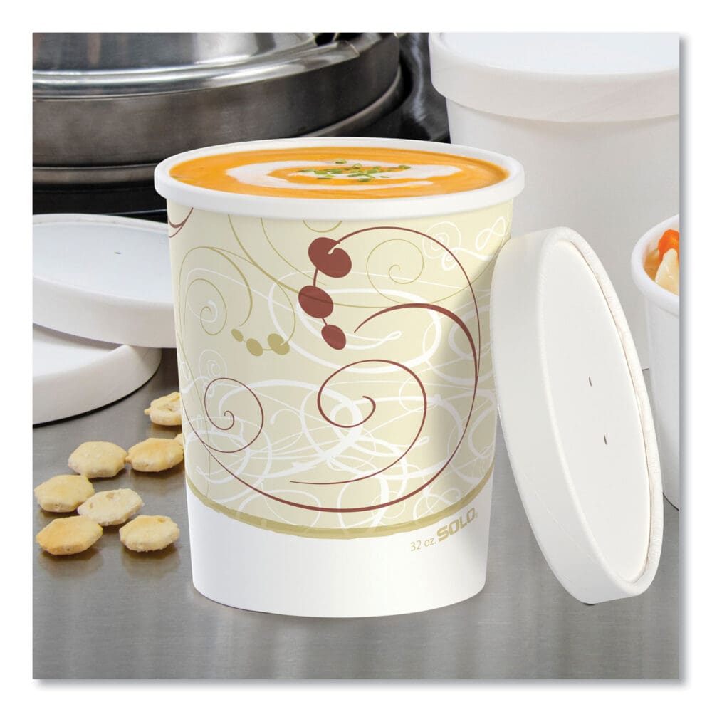 Flexstyle Double Poly Food Combo Packs, 32 oz, Symphony, Paper, 25 Cups and 25 Lids/Pack, 10 Packs/Carton - Image 3