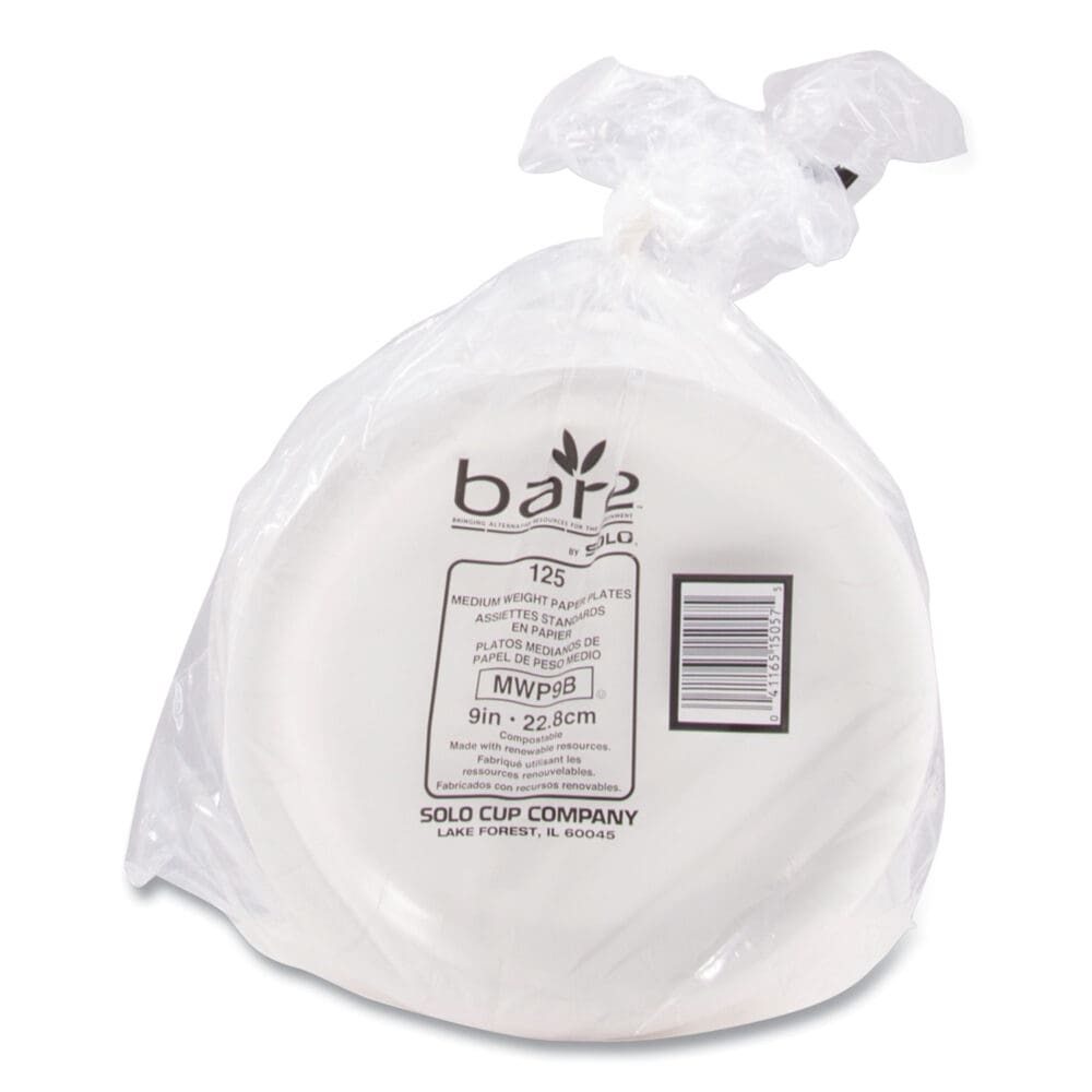 Bare Eco-Forward Clay-Coated Mediumweight Paper Plate, ProPlanet Seal, 9" dia, White, 125/Pack, 4 Packs/Carton - Image 3