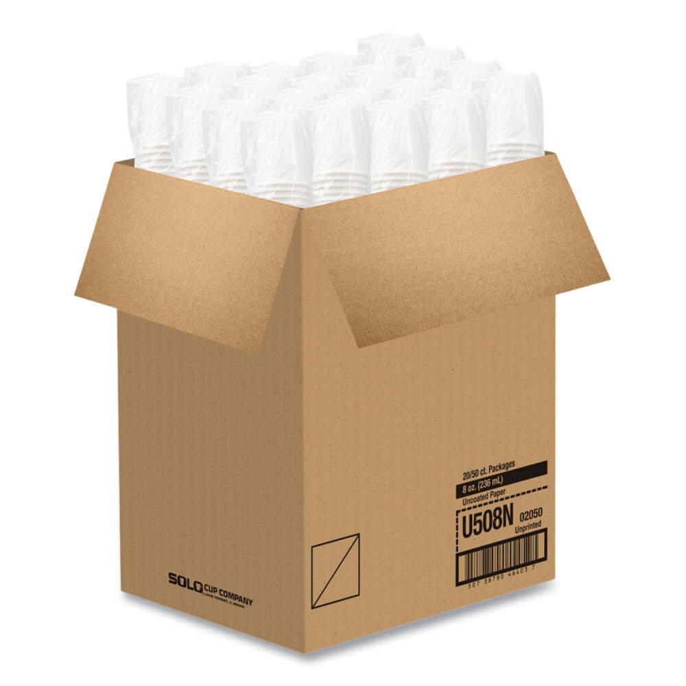 Uncoated Paper Cups, Hot Drink, 8 oz, White, 1,000/Carton - Image 2
