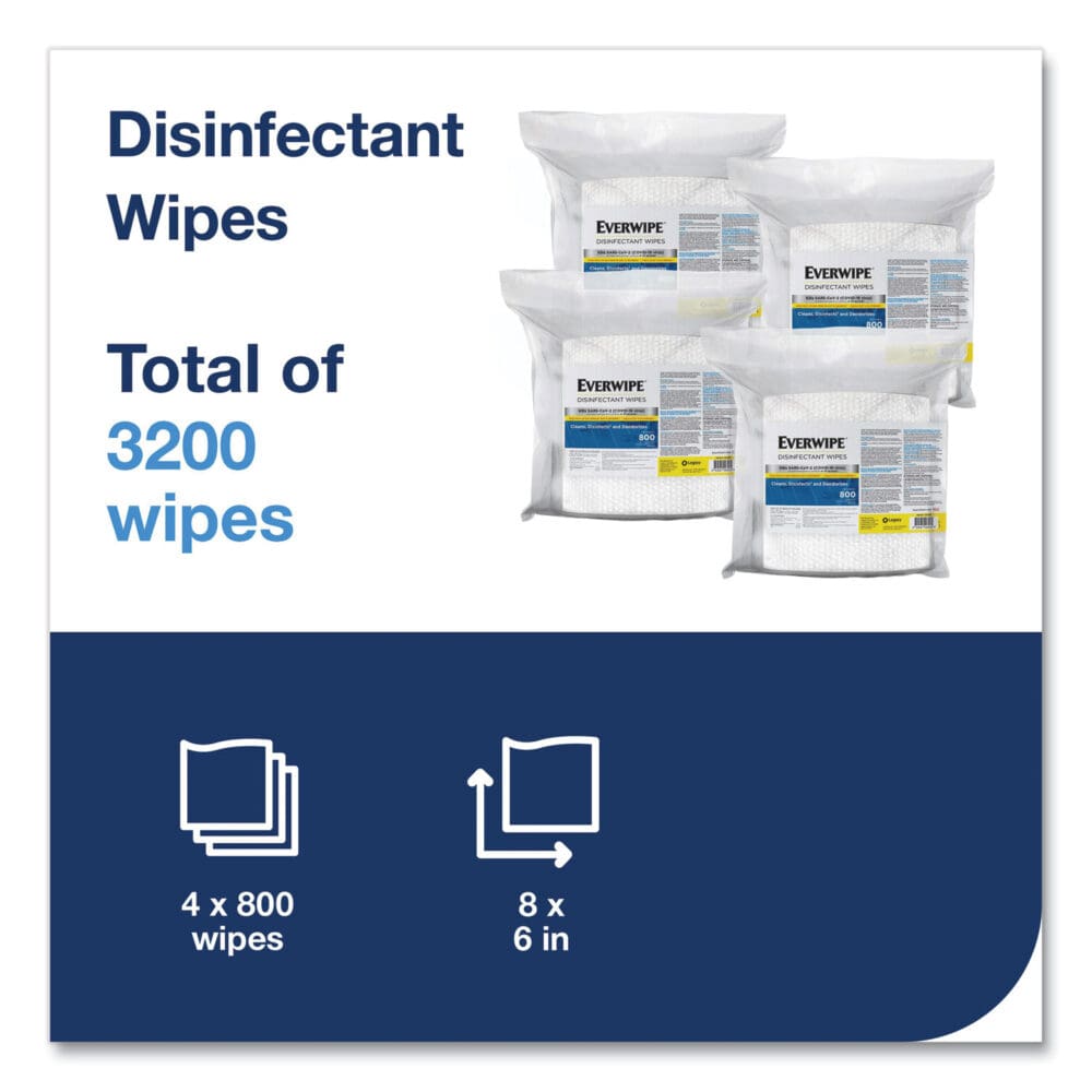 Disinfectant Wipes, 1-Ply, 8 x 6, Lemon, White, 800/Bag, 4 Bags/Carton - Image 6