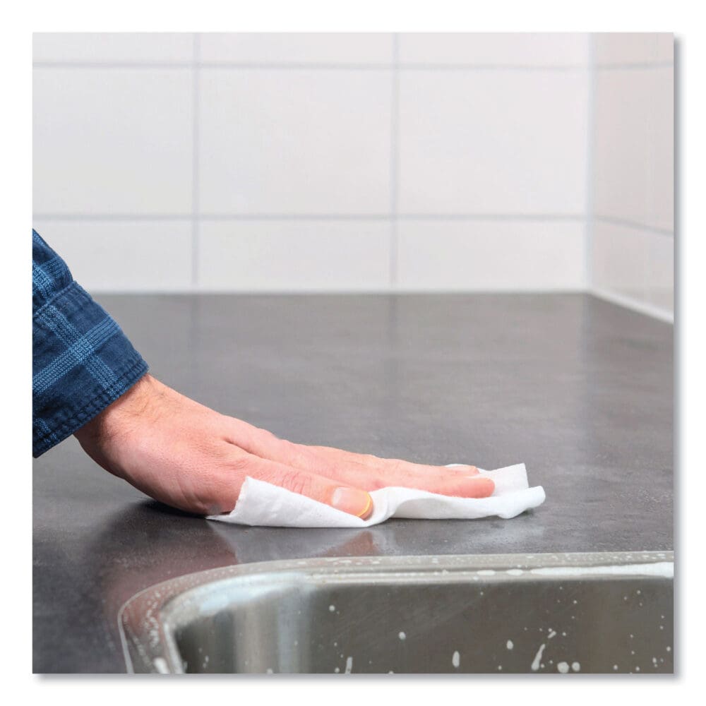 Disinfectant Wipes, 1-Ply, 8 x 6, Lemon, White, 800/Dispenser Bucket, 2 Buckets/Carton - Image 2