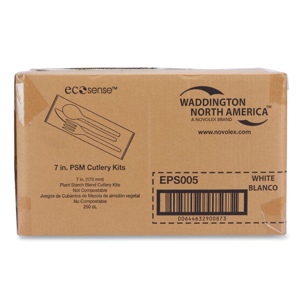 EcoSense Renewable PSM Wrapped Cutlery Kit, White, 250/Carton - Image 8