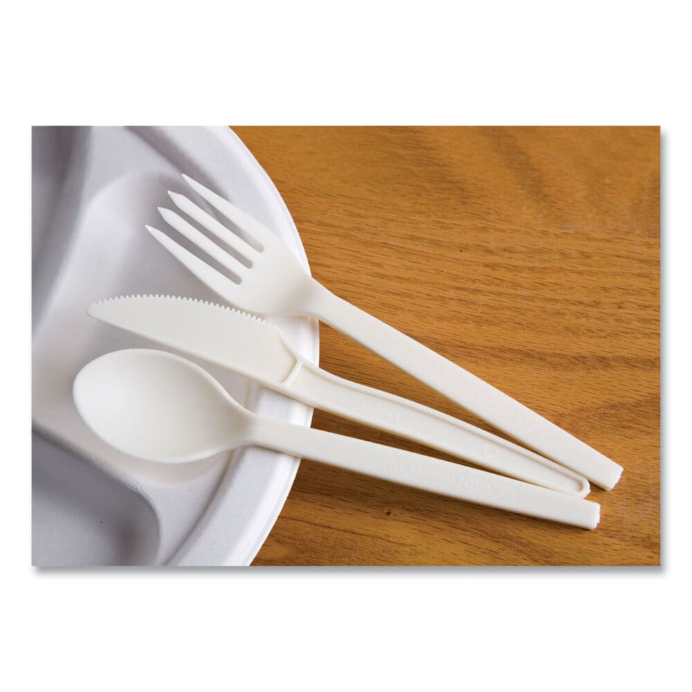 EcoSense Renewable Plant Starch Cutlery, Fork, 7", 50/Pack, 20 Packs/Carton - Image 4