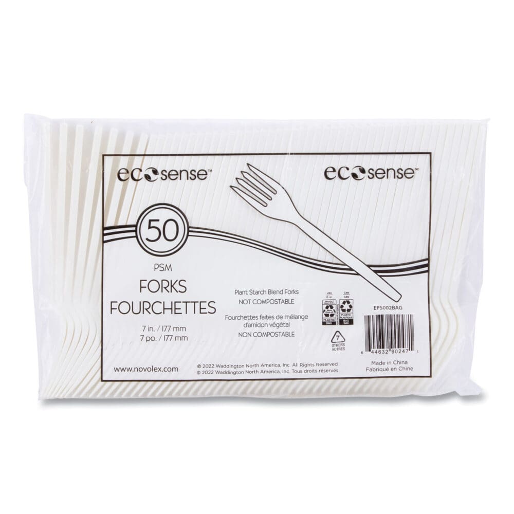 EcoSense Renewable Plant Starch Cutlery, Fork, 7", 50/Pack, 20 Packs/Carton - Image 3