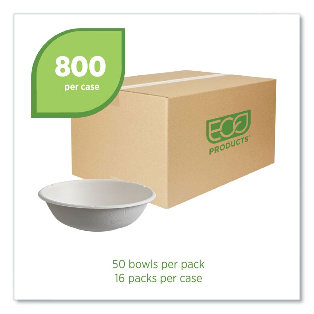 Vanguard Renewable and Compostable Sugarcane Bowls, 16 oz, White, 800/Carton - Image 2