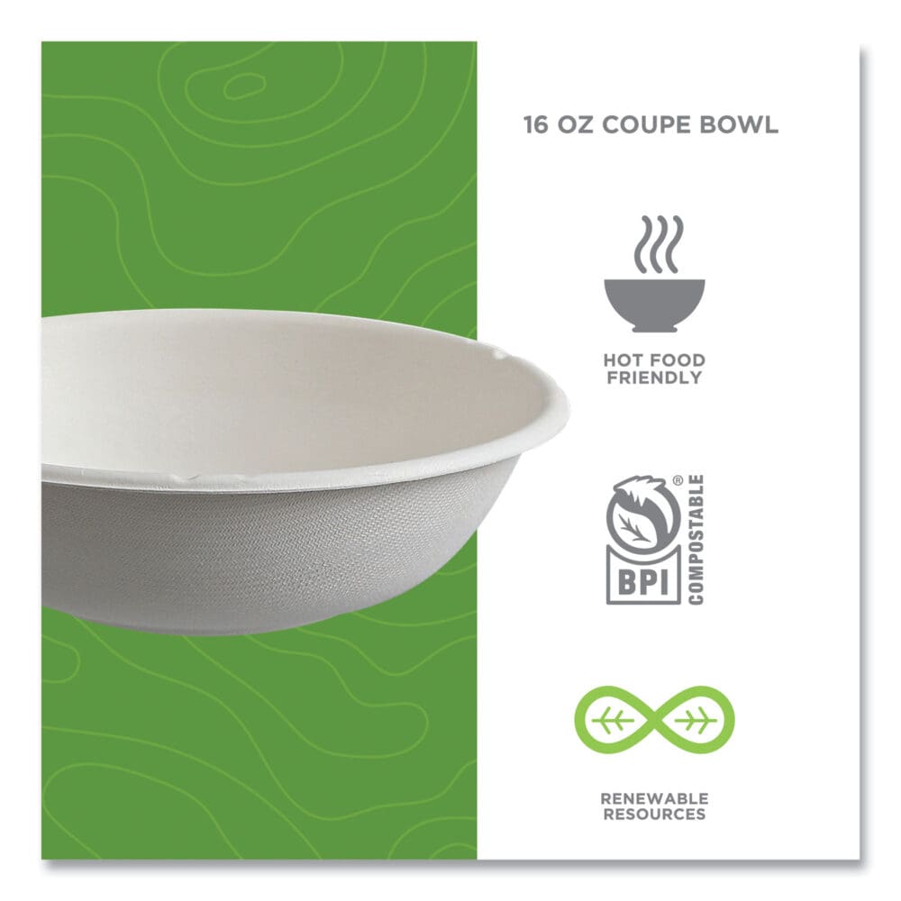 Vanguard Renewable and Compostable Sugarcane Bowls, 16 oz, White, 800/Carton - Image 11