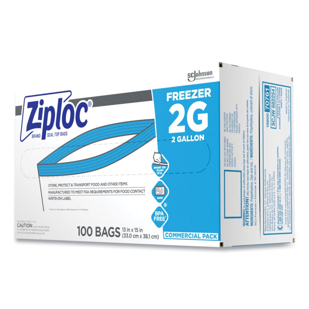 Double Zipper Freezer Bags, 2 gal, 2.7 mil, 13" x 15.5", Clear, 100/Carton - Image 2