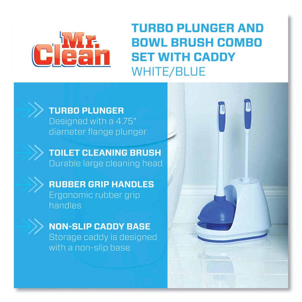 Turbo Plunger and Bowl Brush Set, 12.5" Plastic Handle, 6" dia, White - Image 5