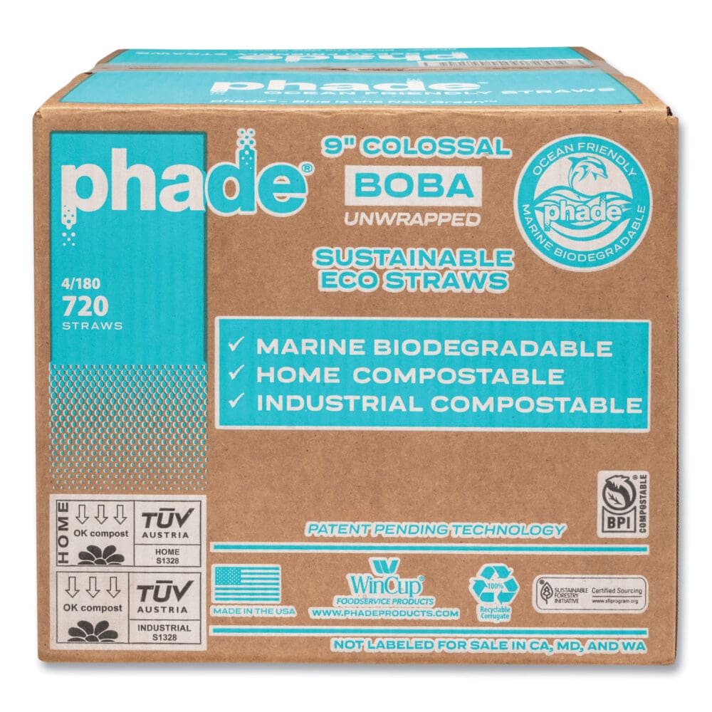 Marine Biodegradable Straws, Boba Straws, 9", Ocean Blue, 720/Carton - Image 4