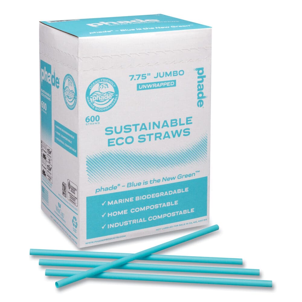 Marine Biodegradable Straws, 7.75", Ocean Blue, 6,000/Carton - Image 3