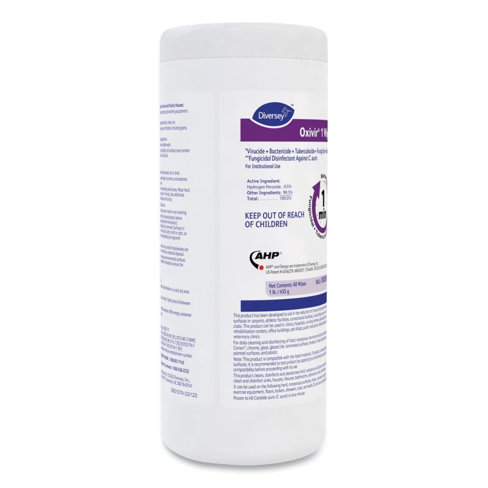 Oxivir 1 Wipes, 1-Ply, 7 x 8, 60/Canister, 12 Canisters/Carton - Image 2