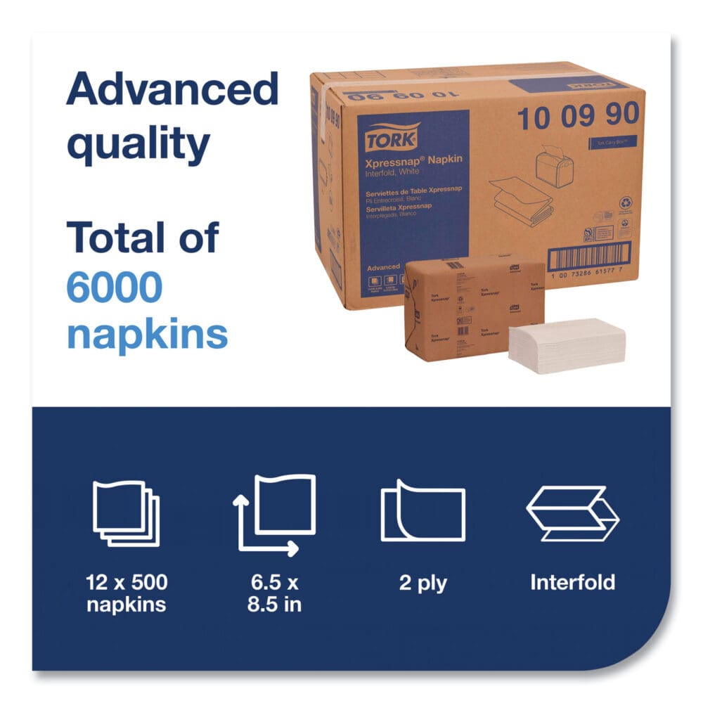 Xpressnap Interfold Dispenser Napkins, 2-Ply, 6.5 x 8.5, White, 500/Pack, 12 Packs/Carton - Image 5
