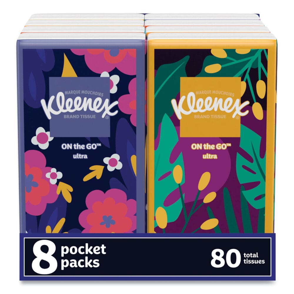 On The Go Packs Facial Tissues, 3-Ply, White, 10 Sheets/Pouch, 8 Pouches/Pack, 12 Packs/Carton - Image 5