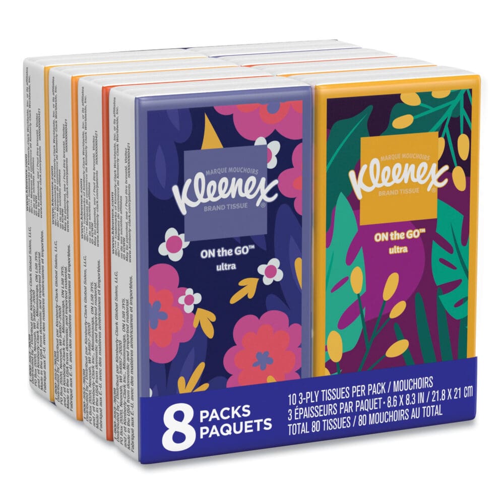 On The Go Packs Facial Tissues, 3-Ply, White, 10 Sheets/Pouch, 8 Pouches/Pack, 12 Packs/Carton - Image 2