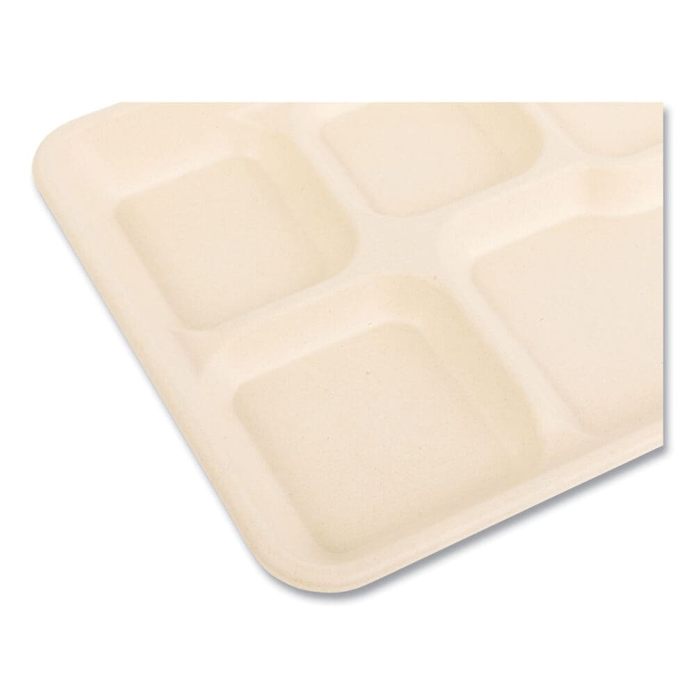 Bagasse PFAS-Free Food Tray, 5-Compartment, 8.26 x 0.98 x 10.9, Tan, Bamboo/Sugarcane, 500/Carton - Image 3