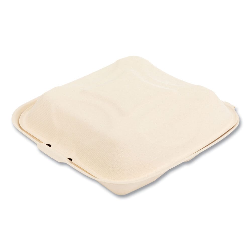 Bagasse PFAS-Free Food Containers, 3-Compartment, 9 x 3.19 x 9, Tan, Bamboo/Sugarcane, 200/Carton - Image 2