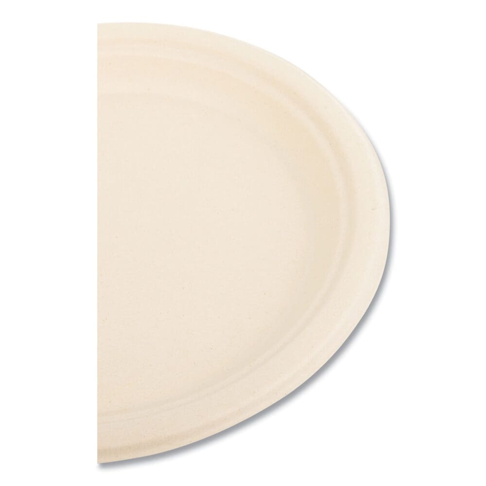 Bagasse PFAS-Free Dinnerware, Plate, 9" dia, Tan, 500/Carton - Image 3