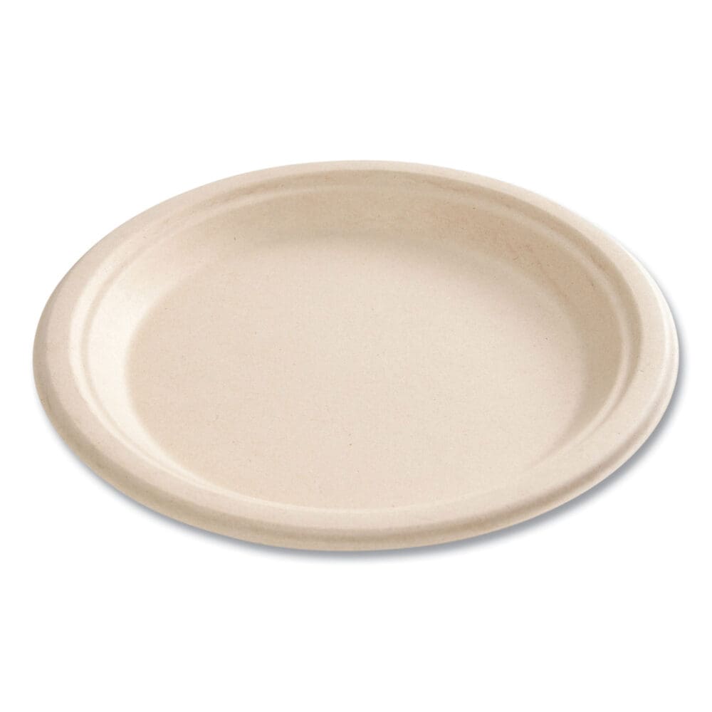 Bagasse PFAS-Free Dinnerware, Plate, 9" dia, Tan, 500/Carton - Image 5