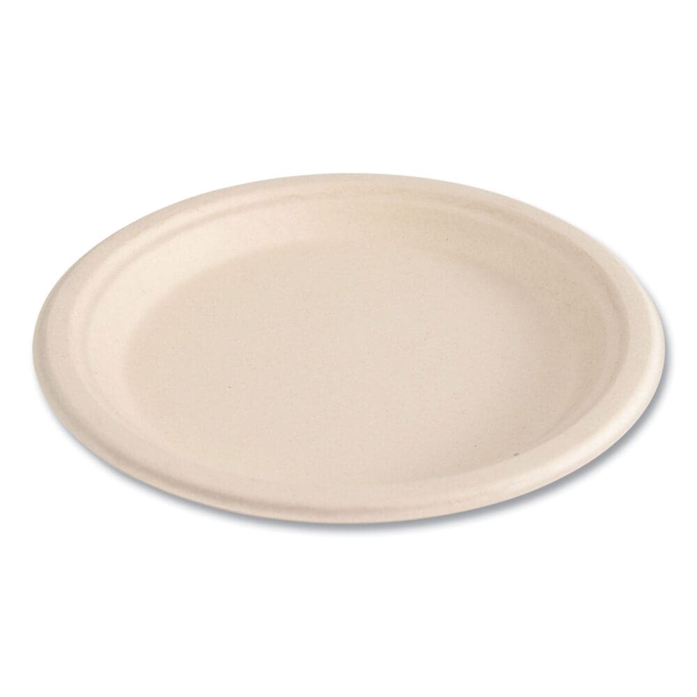 Bagasse PFAS-Free Dinnerware, Plate, 9" dia, Tan, 500/Carton - Image 8