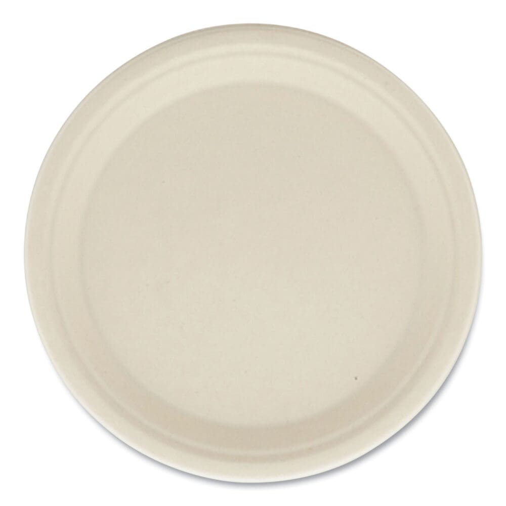 Bagasse PFAS-Free Dinnerware, Plate, 10" dia, Tan, 500/Carton - Image 2