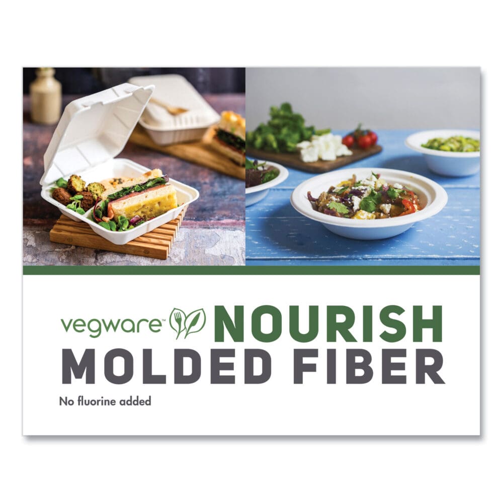 Nourish Molded Fiber Takeout Containers, 3-Compartment, 7.9 x 7.9 x 2.9, White, Sugarcane, 200/Carton - Image 2