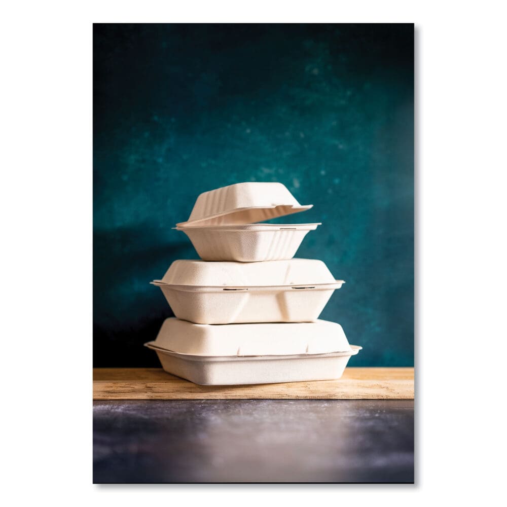 Nourish Molded Fiber Takeout Containers, 3-Compartment, 5 x 9 x 2, White, Sugarcane, 200/Carton - Image 2
