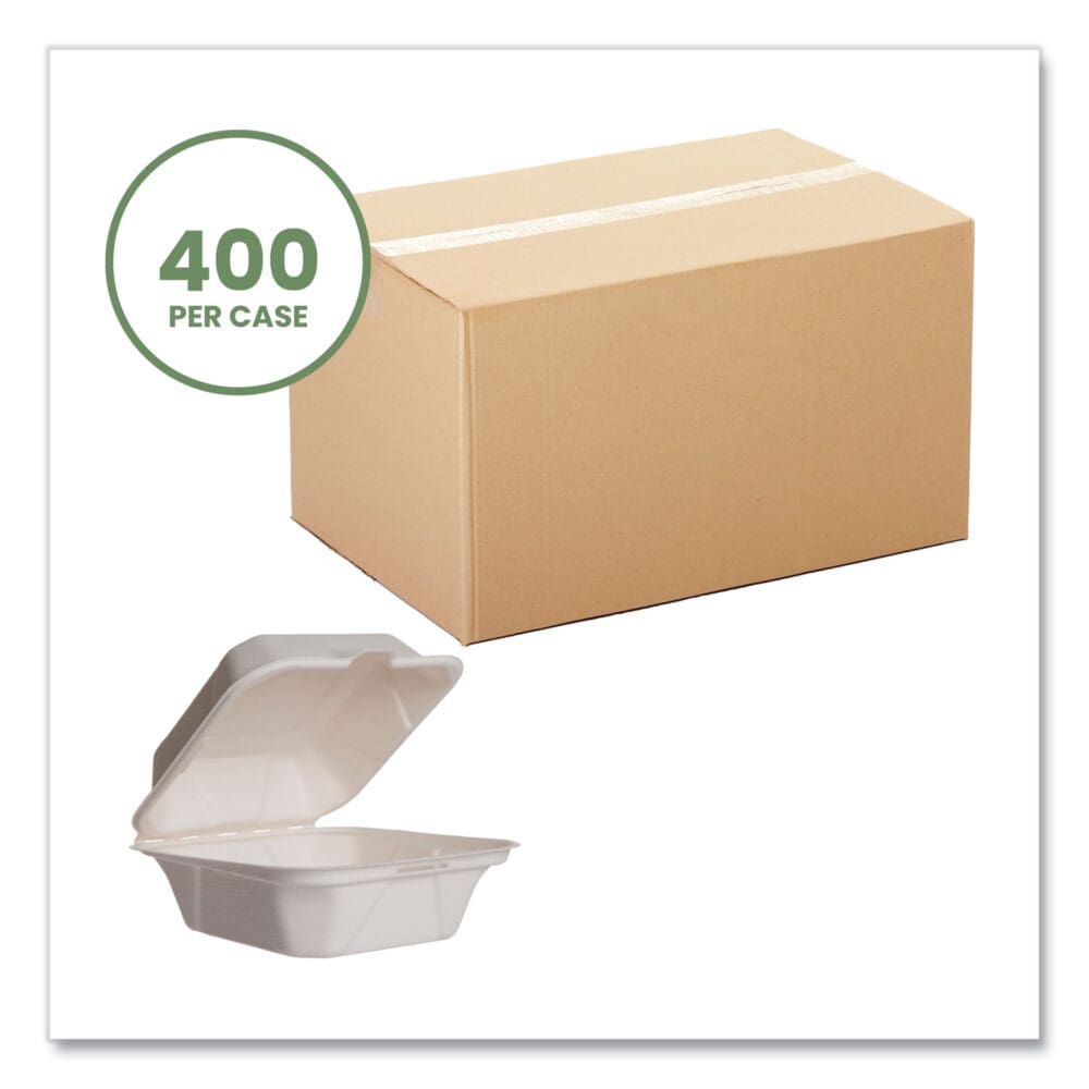 Nourish Molded Fiber Takeout Containers, 5.9 x 5.9 x 2.9, White, Sugarcane, 400/Carton - Image 4