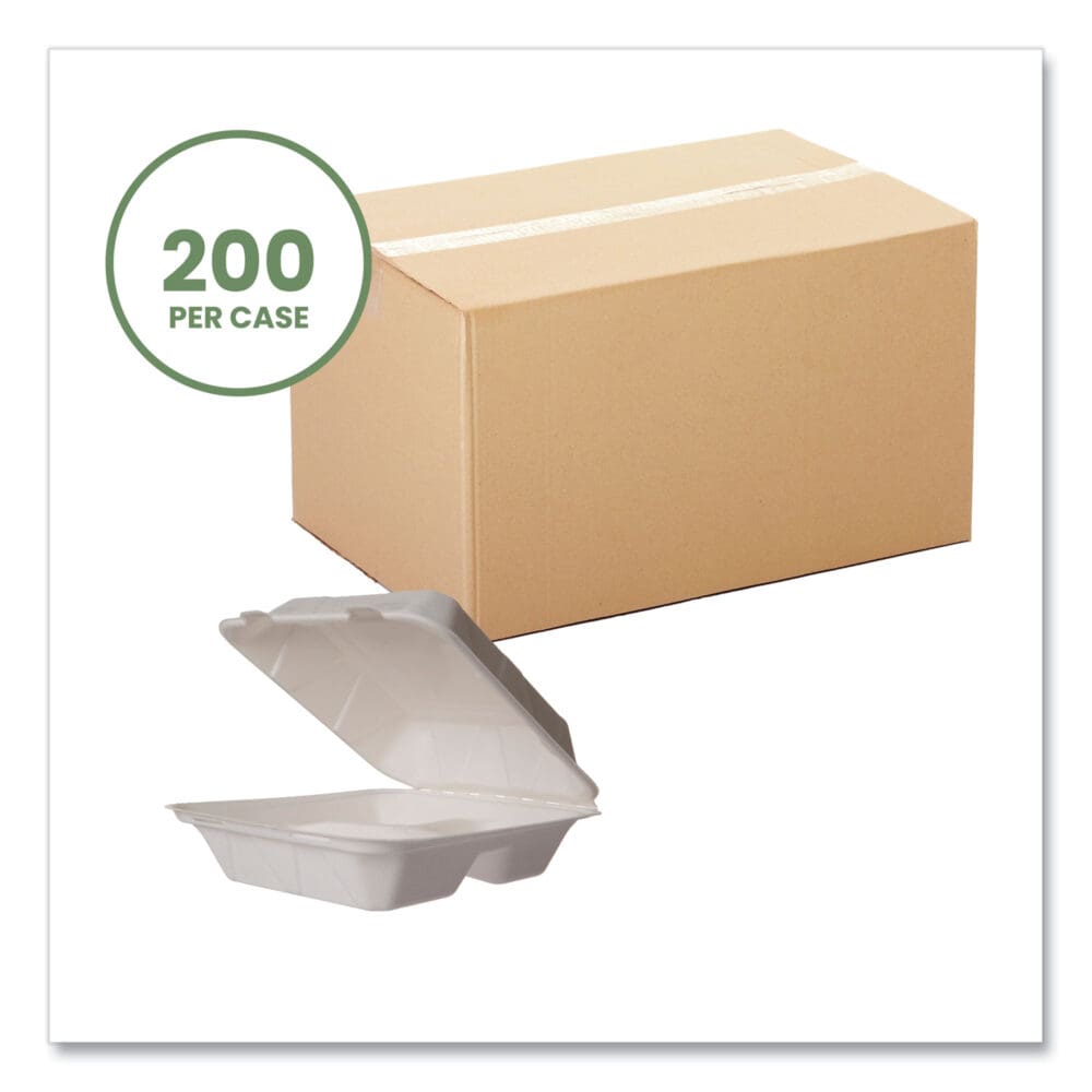 Nourish Molded Fiber Takeout Containers, 3-Compartment, 7.9 x 7.9 x 2.9, White, Sugarcane, 200/Carton - Image 5