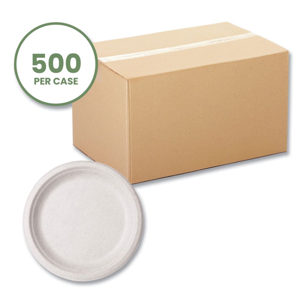 Nourish Molded Fiber Tableware, Plate, 9" Diameter, White, 500/Carton - Image 4