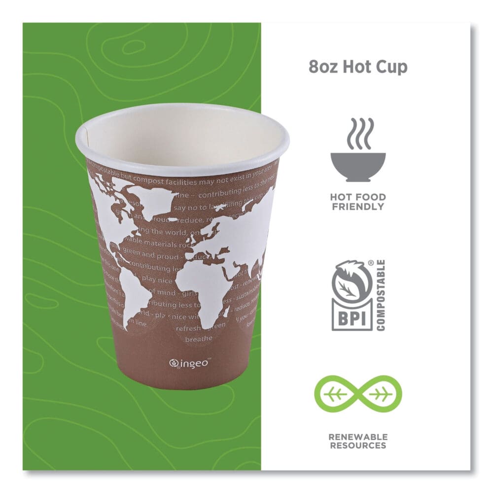 World Art Renewable and Compostable Hot Cups, 8 oz, 50/Pack, 20 Packs/Carton - Image 3