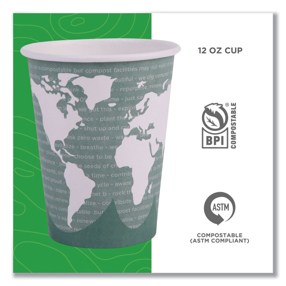 World Art Renewable and Compostable Hot Cups, 12 oz, 50/Pack, 20 Packs/Carton - Image 3