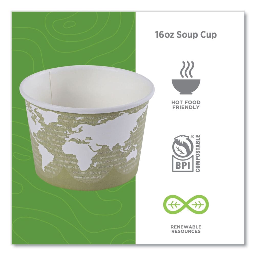 World Art Renewable and Compostable Food Container, 16 oz, 4.05 Diameter x 3 h, Seafoam, Paper, 25/Pack, 20 Packs/Carton - Image 3
