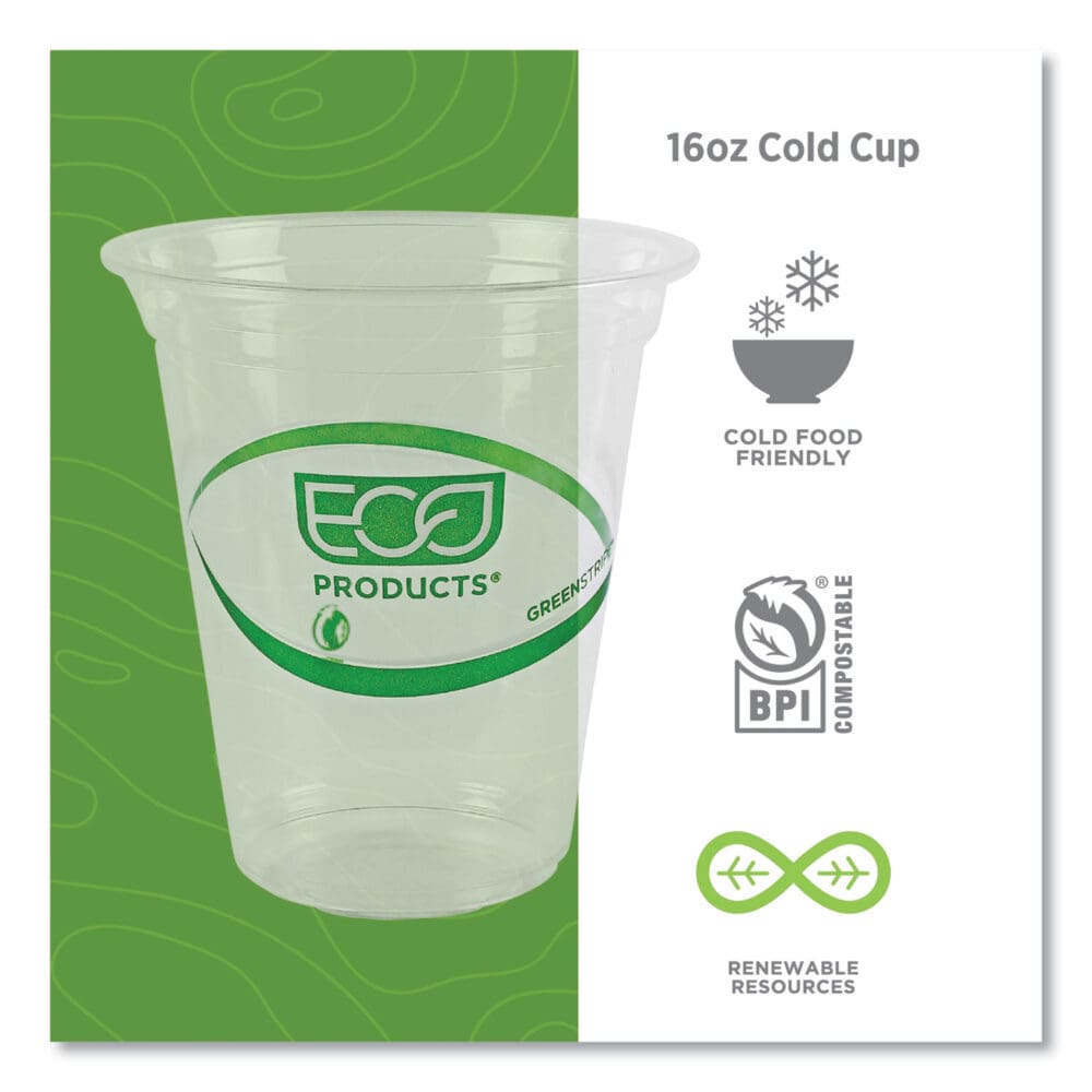GreenStripe Renewable and Compostable Cold Cups Convenience Pack, Clear, 16 oz, 50/Pack - Image 3
