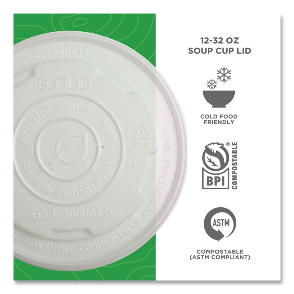 World Art PLA-Laminated Soup Container Lids for 12 oz, 16 oz, 32 oz, White, Plastic, 50/Pack, 10 Packs/Carton - Image 2