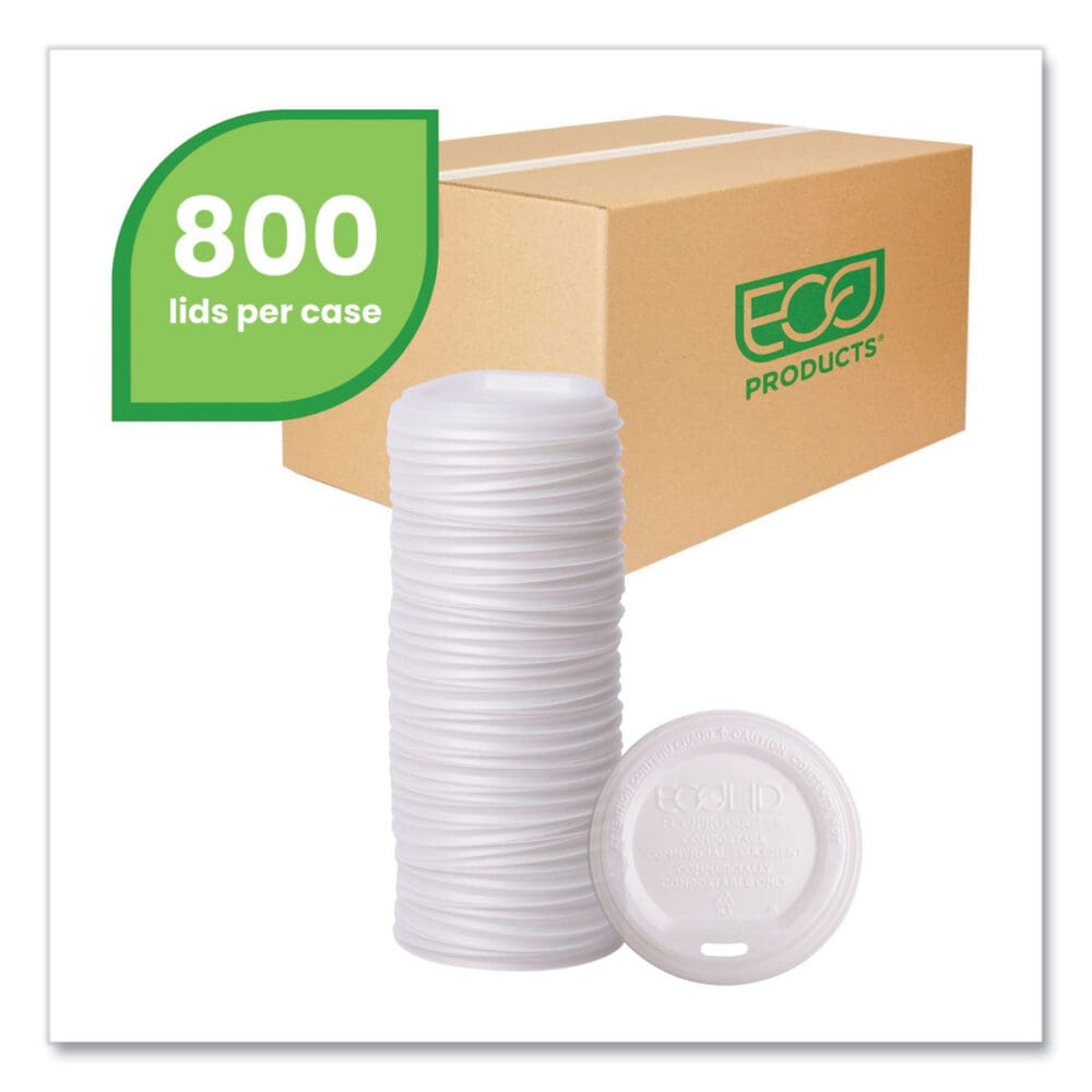 EcoLid Renewable/Compostable Hot Cup Lid, PLA, Fits 10 oz to 20 oz Hot Cups, 50/Pack, 16 Packs/Carton - Image 2